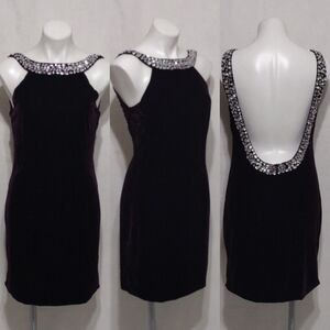 Shulami Rhinestone Backless Velvet Mini Dress Plum Large Party Glam Cocktail